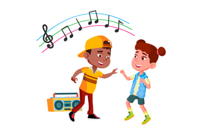 Boy And Girl Kids Dancing Rhythmic Dance Vector