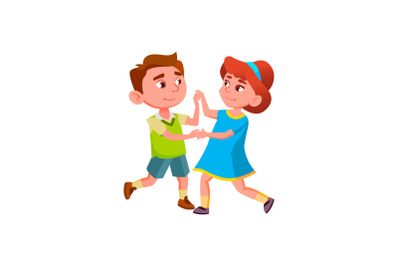 Schoolboy And Schoolgirl Dancing Waltz Vector