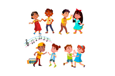 Boy And Girl Children Dancing Together Set Vector