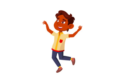 Happy Kid Boy Dancing And Walking Outdoor Vector