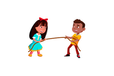 Preteen Children Pulling Rope Together Vector