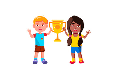 Children Holding Cup Award Togetherness Vector