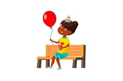 Girl Kid Celebrate Birthday With Balloon Vector