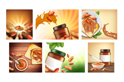 Nut Butter Creative Promotional Posters Set Vector