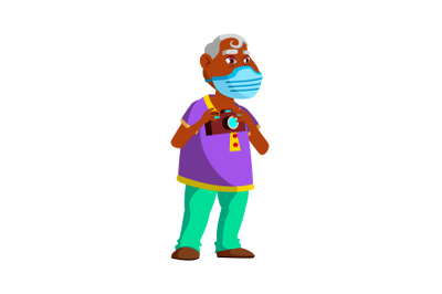 Old Man Wearing Facial Mask On Excursion Vector