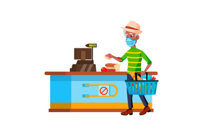 Old Man Wearing Facial Mask In Supermarket Vector