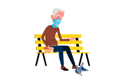 Old Man Wearing Medical Facial Mask In Park Vector