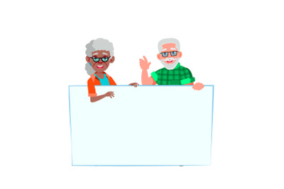 Elderly Man And Woman Holding Blank Banner Vector