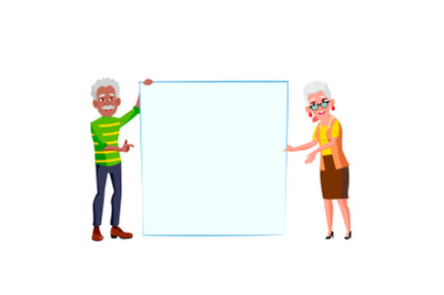 Man And Woman Pensioner Hold Blank Banner Vector