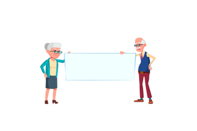 Man And Woman Senior Holding Blank Banner Vector