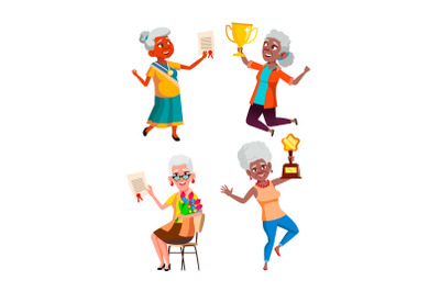 old woman achievement set vector