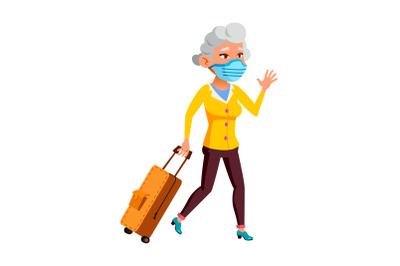 old woman wearing mask vector