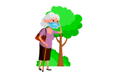 old woman wearing mask vector