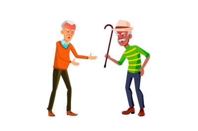 Angry Old Men Quarreling Outdoor Together Vector