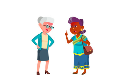 Senior Women Quarreling In Grocery Shop Vector