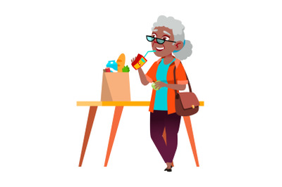 Old Woman Drinking Juice From Packaging Vector