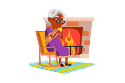 Elderly Woman Drinking Tea In Living Room Vector