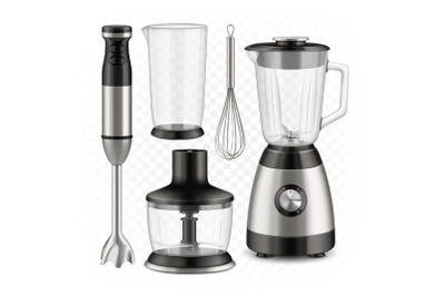 Blender, Food Processor And Whisk Tools Set Vector