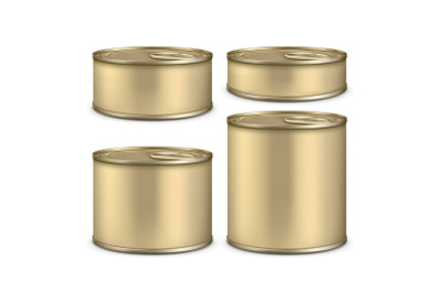 Blank Metallic Tin Can For Canned Food Set Vector