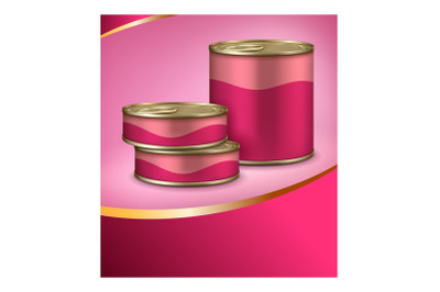 Cat Food Blank Metallic Jar Promo Banner Vector