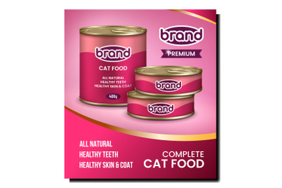 Cat Food Blank Metallic Jar Promo Banner Vector