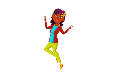 Girl Teen Happiness Jumping On Festival Vector