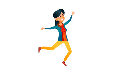 Girl Teen Walk With Jump Outdoor Activity Vector