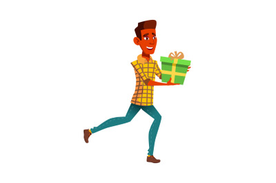 Teen Boy Run At Birthday Party With Gift Vector