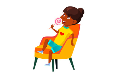 School Girl Child Eating Lollipop Candy Vector