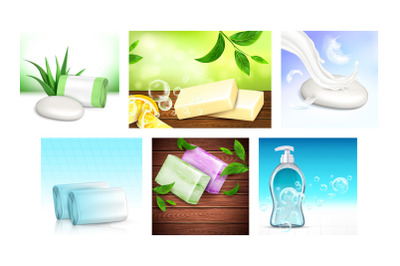 Organic Soap Creative Promotion Posters Set Vector