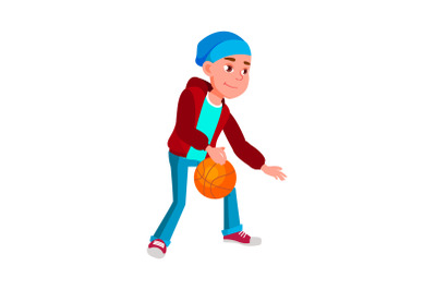 School Boy Playing Basketball Sport Game Vector