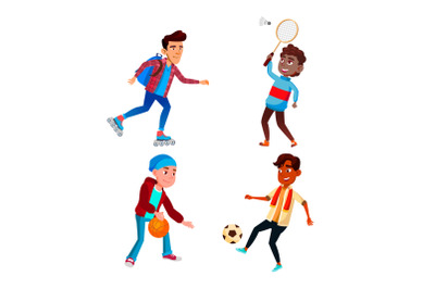 School Boys Sport Occupation Activity Set Vector