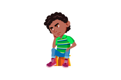 School Boy Sitting On Chair And Thinking Vector