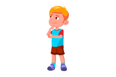 School Boy Cute Child Thinking Something Vector