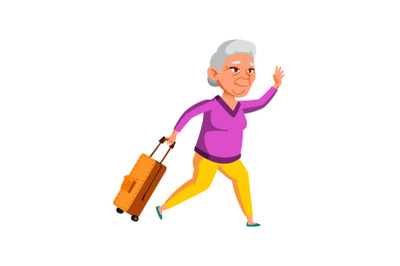 Running old woman late vector