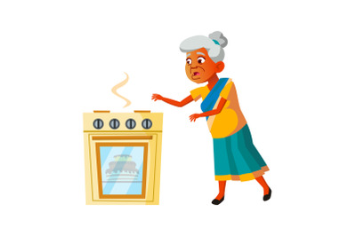 Running old woman hurry vector