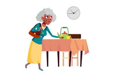 Running old woman hurry vector