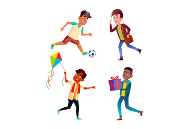 Boys Teenagers Running Sport Activity Set Vector