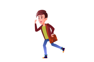 Teen Boy Late And Running At School Lesson Vector