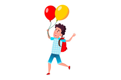 school kid boy with air balloon vector