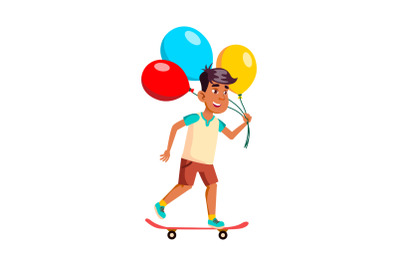 school kid boy with air balloon vector