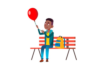 school kid boy with air balloon vector