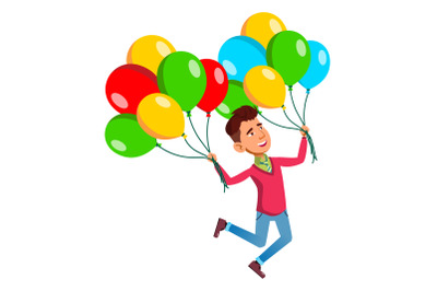 school kid boy with air balloon vector