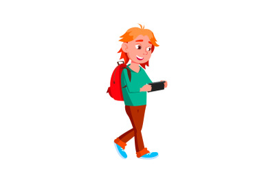 School Boy Playing Video Game On Smartphone Vector