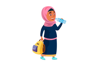 School Girl Drinking Water From Bottle Vector