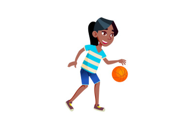 School Girl Playing Basketball Sport Game Vector