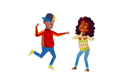 Boy And Girl Couple Kids Dancing Together Vector