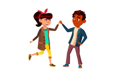 Schoolchildren Couple Dancing Together Vector