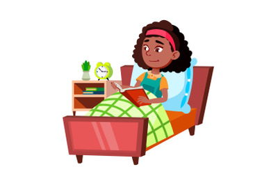 Schoolgirl Reading Book Story In Bedroom Vector