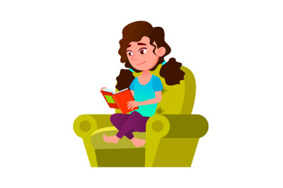 Schoolgirl Reading Book In Living Room Vector